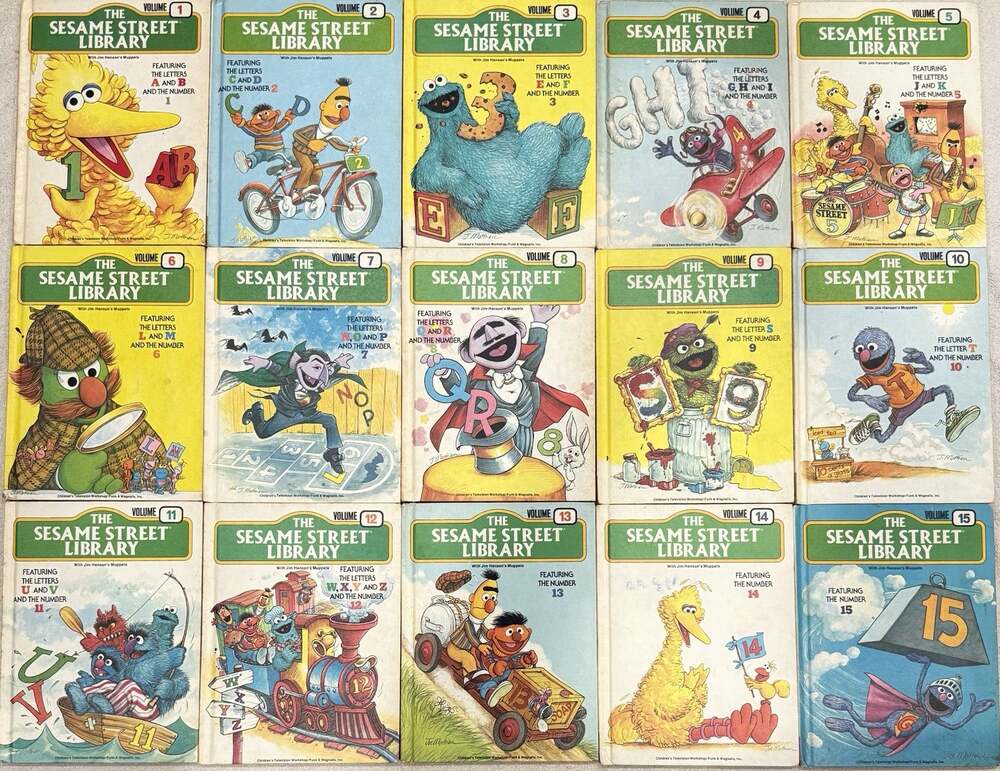 Vintage Lot of Sesame Street Library Volumes 1-15 HC